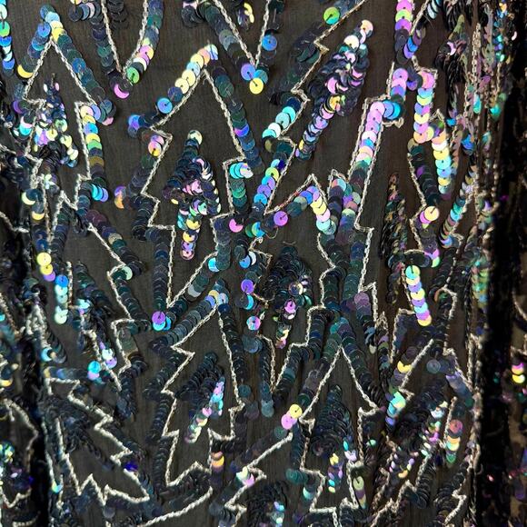 Vintage Saint Honore 100% Silk Beaded & Sequin Jagged Edge Midi Shift Dress - Picture 5 of 10